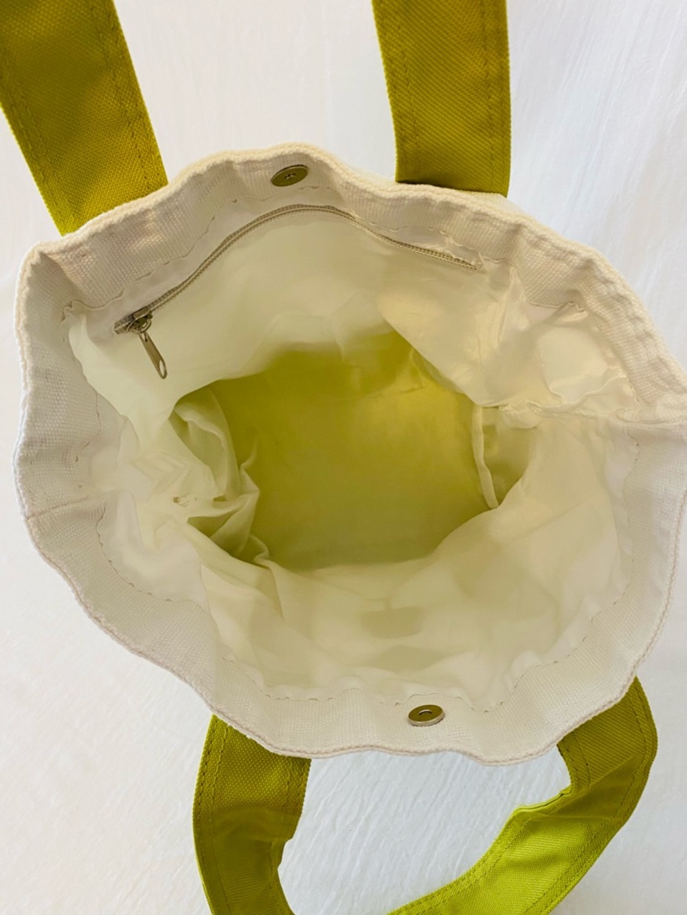 Fun Off-White and Lime Green Canvas Tote Bag with Peace, Heart, Wine Icons - Picture 4 of 8